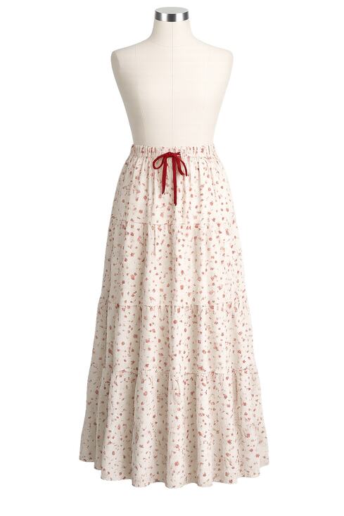 BaeVely Dresses & Skirts - Polagram BaeVely Cream Red Floral Tiered Boho Maxi Skirt - Size L